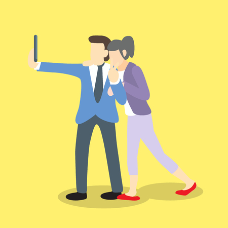 businessman selfie with businesswoman as girlfriend or friend or colleagueのイラスト素材