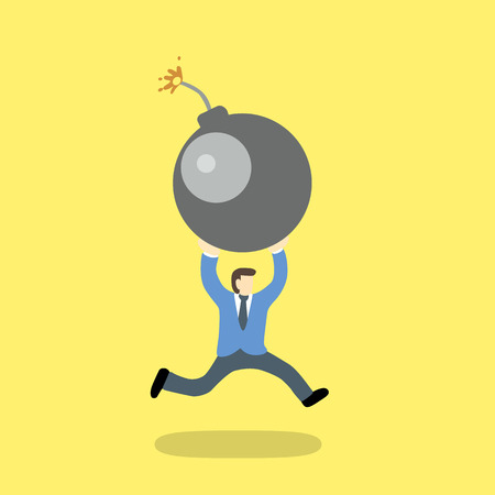 businessman holding the bomb over his head and runのイラスト素材