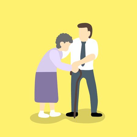 Man helping old woman.のイラスト素材