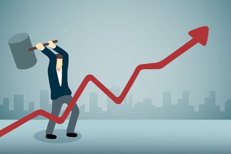 Businessman breaking upward graph with hammerのイラスト素材