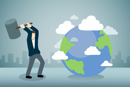 Businessman breaking earth with hammer.のイラスト素材