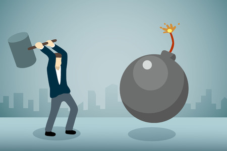 Businessman breaking bomb with hammer.のイラスト素材