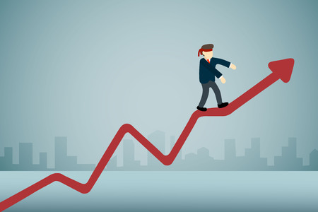 businessman with blindfold walking on upward graph.のイラスト素材