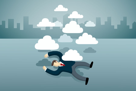 business man lie down on the floor with group of clouds.のイラスト素材