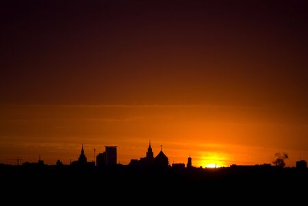 View from Vorobievy Gory at dawn. Moscow. Russiaの写真素材