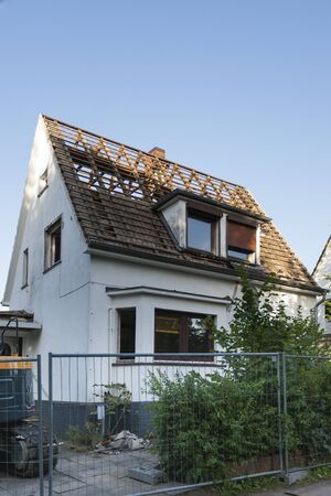 House demolition, teardown of a single house, Hamburg, Germanyの写真素材