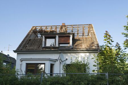 House demolition, teardown of a single house, Hamburg, Germanyの写真素材