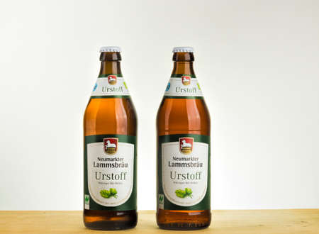 Two bottles of Neumarkter Lammsbraeu Urstoff Hellesのeditorial素材