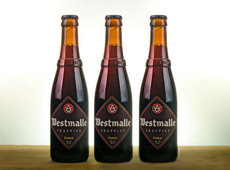Three bottles of Westmalle Dubbel beerのeditorial素材