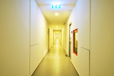 walkway to Exit fire escape door with signs.のeditorial素材