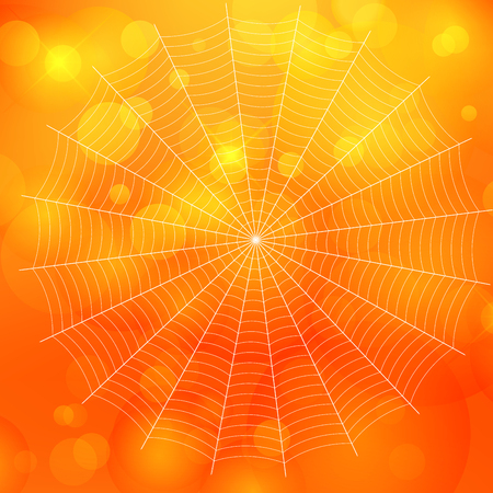 Orange blurred bokeh halloween background with spiders web Vector illustration.のイラスト素材
