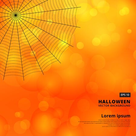 Orange blurred bokeh halloween background with spiders web, Vector illustration.のイラスト素材