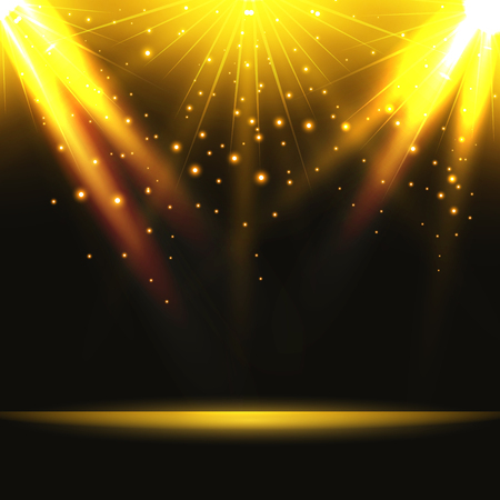 Abstract background. Magic light with gold burst on stage. Vector illustrationのイラスト素材