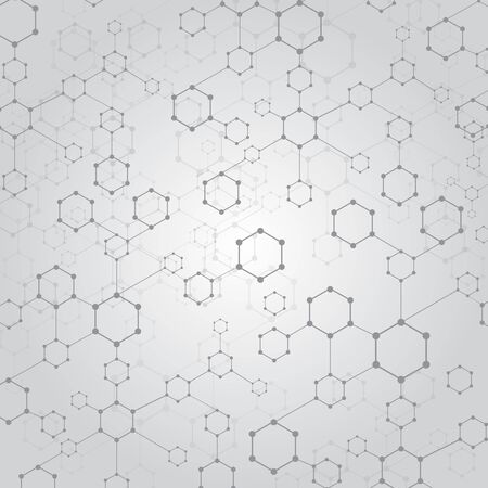 Abstract technology geometric hexagon with dots line connection background. DNA medical and molecules. Vector illustrationのイラスト素材