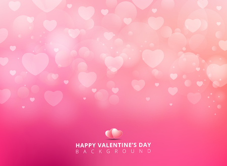Happy valentines day with shining heart bokeh on pink background. Vector illustration. Copy spaceのイラスト素材