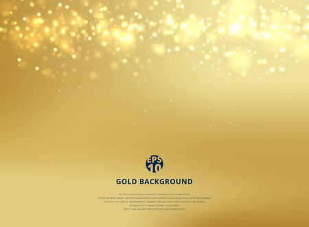 Abstract gold blurred background with bokeh and gold glitter header. Copy space. Vector illustrationのイラスト素材
