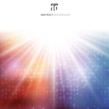 Lighting effect sunburst on abstract geometric colorful square pixels background and texture.のイラスト素材