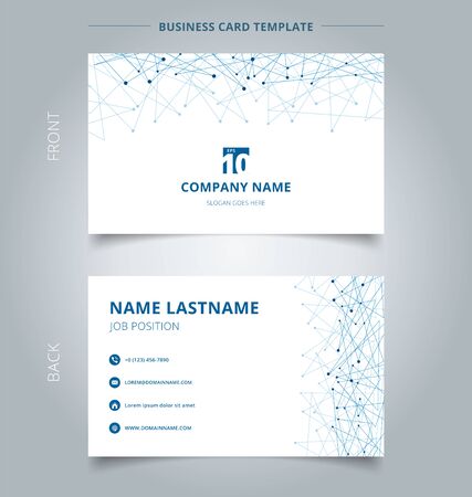 Creative business card and name card template technology blue mesh with dots on white background.   vector graphic illustrationのイラスト素材