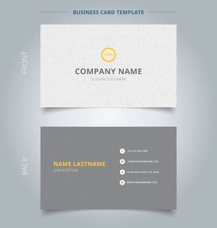 Business card and name card template with gray hexagon pattern on white background.のイラスト素材