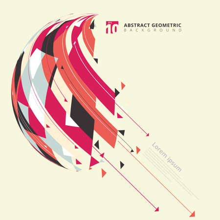 Abstract 3D geometric, triangle, lines striped multi color wrapping ball on yellow background.のイラスト素材