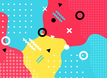 Abstract geometric form with line and dots pattern trendy memphis style on colorful background. Vector illustrationのイラスト素材