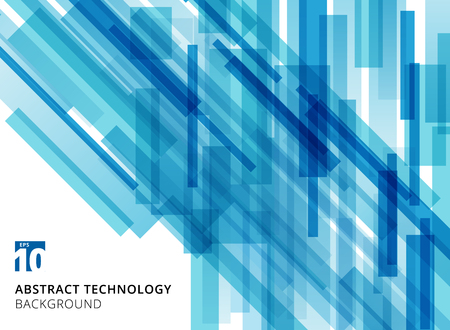 Abstract technology overlapped geometric squares shape blue colour on white background with copy space. Vector graphic illustrationのイラスト素材