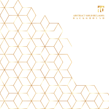 
Gold hexagons border pattern on white background. Geometric shapes golden color elements template for brochure, flyer, card, cover and wedding invitation, poster, banner, print, adのイラスト素材