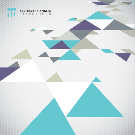 Abstract perspective modern cool color triangles pattern elements on white lines pattern background with copy space. Vector graphic illustrationのイラスト素材