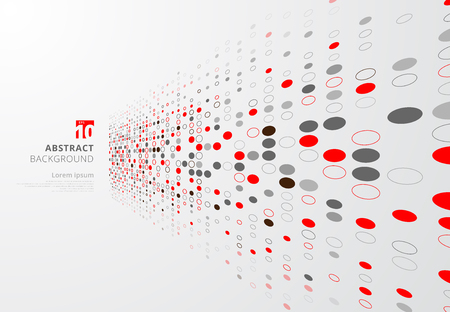 Abstract technology perspective background with red and gray circles border dots pattern. Big data complex. Vector illustrationのイラスト素材