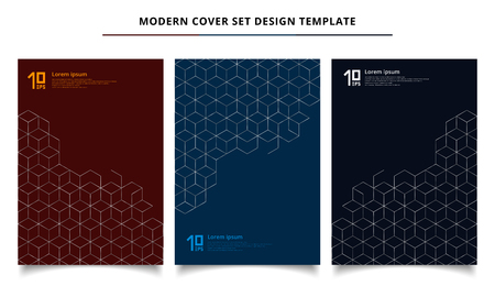 Set of modern cover design template silver hexagons border pattern on dark background. Geometric shapes platinum color elements for brochure, flyer, card, cover and wedding invitation, poster, banner, print, adのイラスト素材