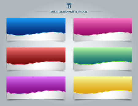 Set of templates business banner web design abstract stripe wave lines graphic blue, red, yellow, purple, pink, green gradient color background. Vector illustrationのイラスト素材