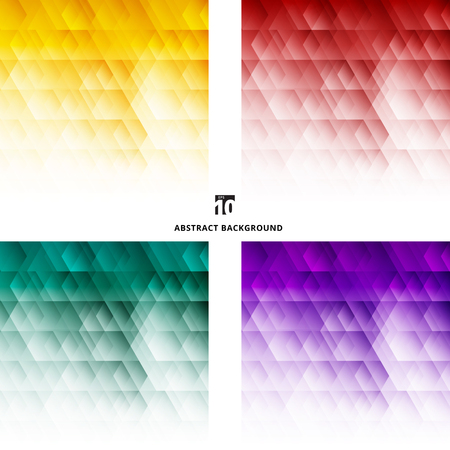 Set of abstract geometric hexagon pattern yellow, red, green, purple background, Creative design templates, Vector illustrationのイラスト素材