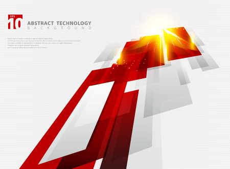 Abstract perspective technology geometric red color shiny motion background and lines texture with lighting burst effect.  for brochure, print, ad, magazine, poster, website, magazine, leaflet, annual report. Vector corporate designのイラスト素材