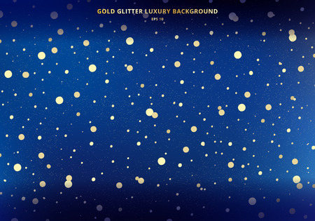 Magic space gold glitter on dark blue sky background with golden sparkling circles. scattered dust. Vector illustrationのイラスト素材