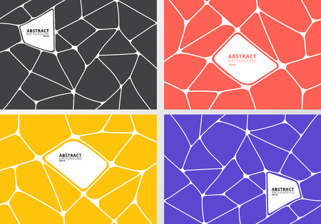 Set of abstract gray, orange, yellow, purple geometric voronoi background. Polygonal Mosaic collection. Vector illustrationのイラスト素材