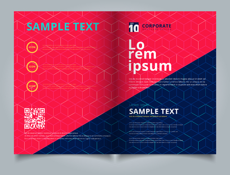 Template brochure layout design abstract cube pattern on dark blue background. Digital geometric lines square mesh. You can use for leaflet, flyer, annual report, print. Vector illustrationのイラスト素材