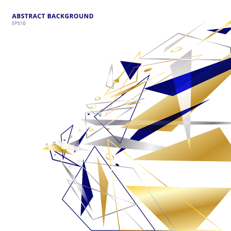 Abstract polygonal geometric triangles shapes and lines gold, silver, blue color perspective on white background with copy space. Luxury style. Vector illustrationのイラスト素材