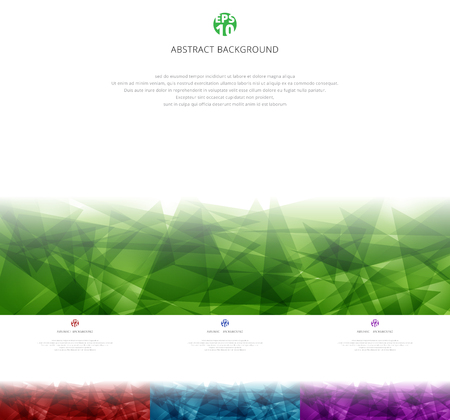 Set of abstract green, red, blue, purple  polygonal overlapping on white background with copy space. Geometric triangles modern style. Vector illustrationのイラスト素材