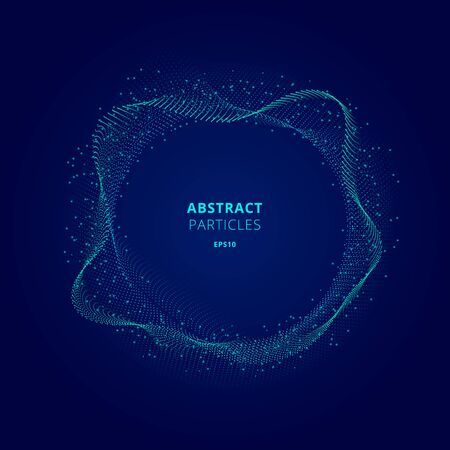 Abstract illuminated blue circle shape of particles array on dark background Technology concept. Digital explosion. Futuristic vector illustrationのイラスト素材