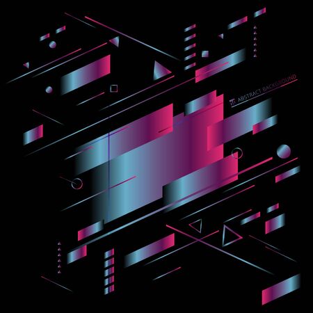 Abstract blue and pink gradient color light geometric diagonal vibrant neon on black background. Technology concept. Vector illustrationのイラスト素材