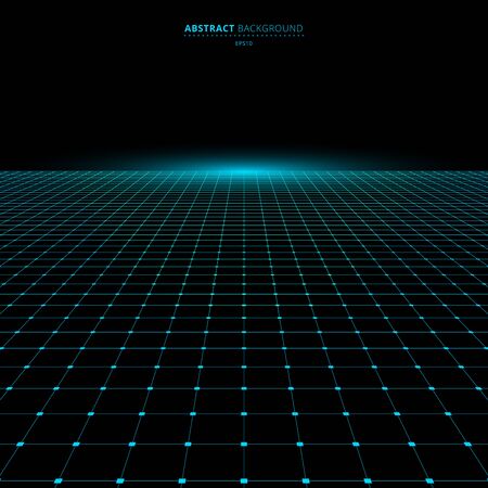 Abstract technology futuristic concept blue grid perspective on black background and lighting with space for your text. Vector illustrationのイラスト素材