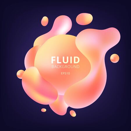 Abstract 3D fluid yellow and pink gradient color bubbles shapes on dark blue background. Creative banner design vibrant geometric elements. minimal style. Vector illustrationのイラスト素材