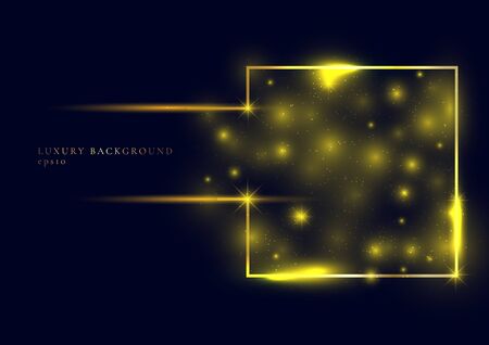 Abstract gold glitter sparkle trail effect glowing magic square frame shape on dark blue background. Luxury style. Vector illustrationのイラスト素材