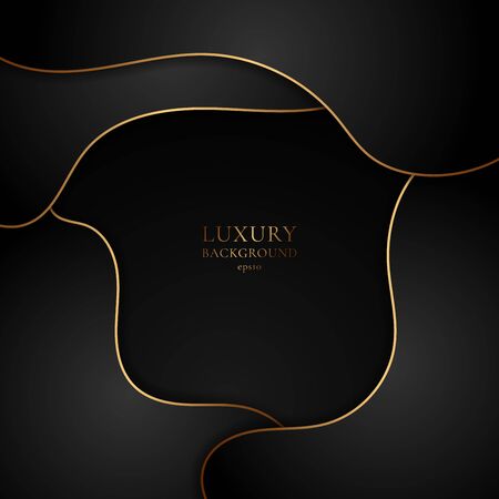 Abstract black and gold curved waves layer overlapping with shadow luxury style on dark background. Vector illustrationのイラスト素材