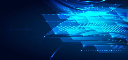 Abstract blue geometric lines overlapping layer movement on dark background. digital technology futuristic concept. Vector illustrationのイラスト素材