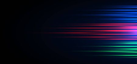 Abstract speed blue, green,red light horizontal movement pattern motion blur on black background. Technology concept. Vector illustrationのイラスト素材