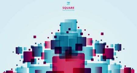 Abstract modern technology futuristic squares geometric blue and pink pattern overlay on white background with space for your text. Vector illustrationのイラスト素材