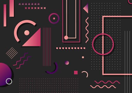 Abstract trendy pink and purple geometric shape elements pattern on black background. You can use...