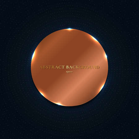 Abstract copper shiny metallic circle with particles elements on dark blue background. Vector illustrationのイラスト素材