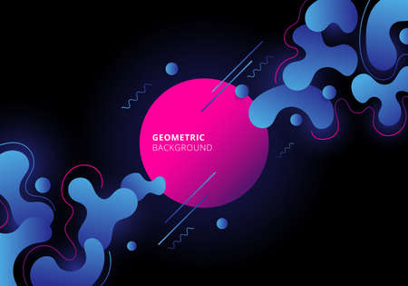 Abstract blue and pink color geometric with fluid flow on black background. Vector illustration